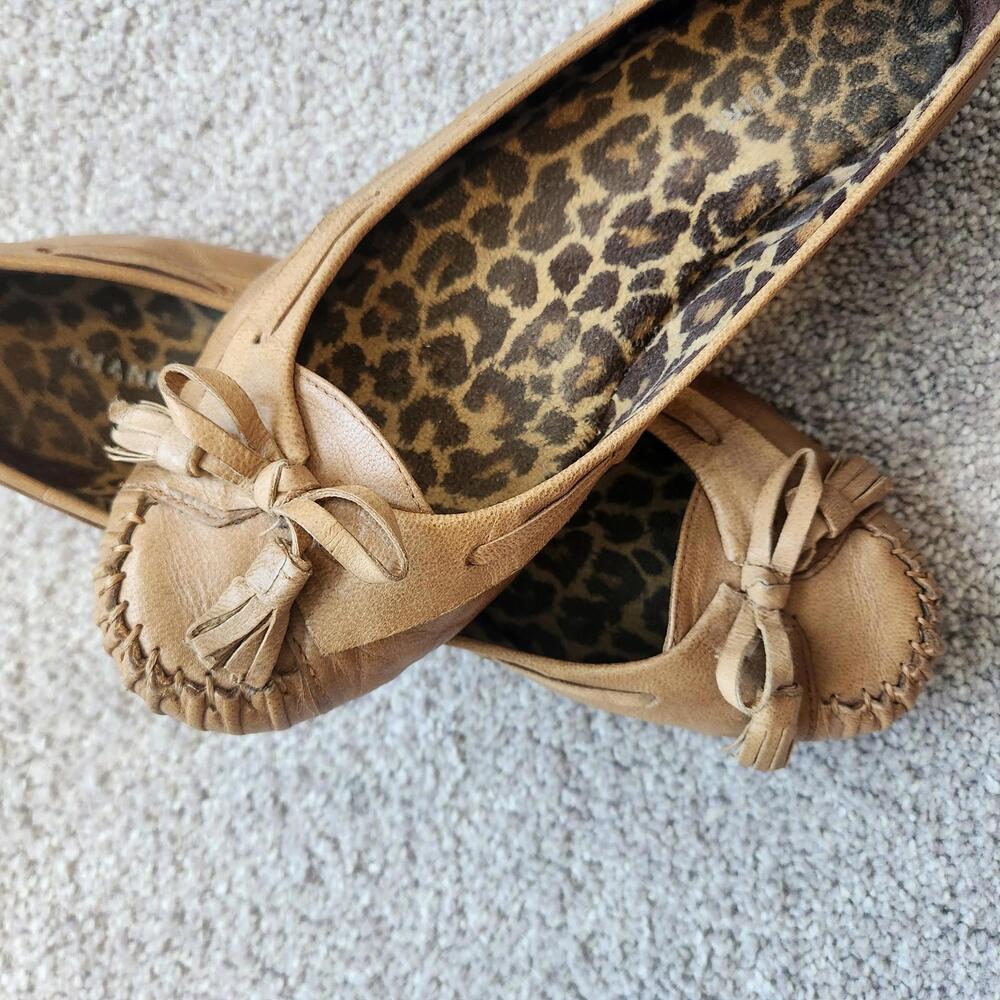 Giannabini Tan Bow Ballet Flats w/ Leopard Print Insole | Casual Everyday Shoes